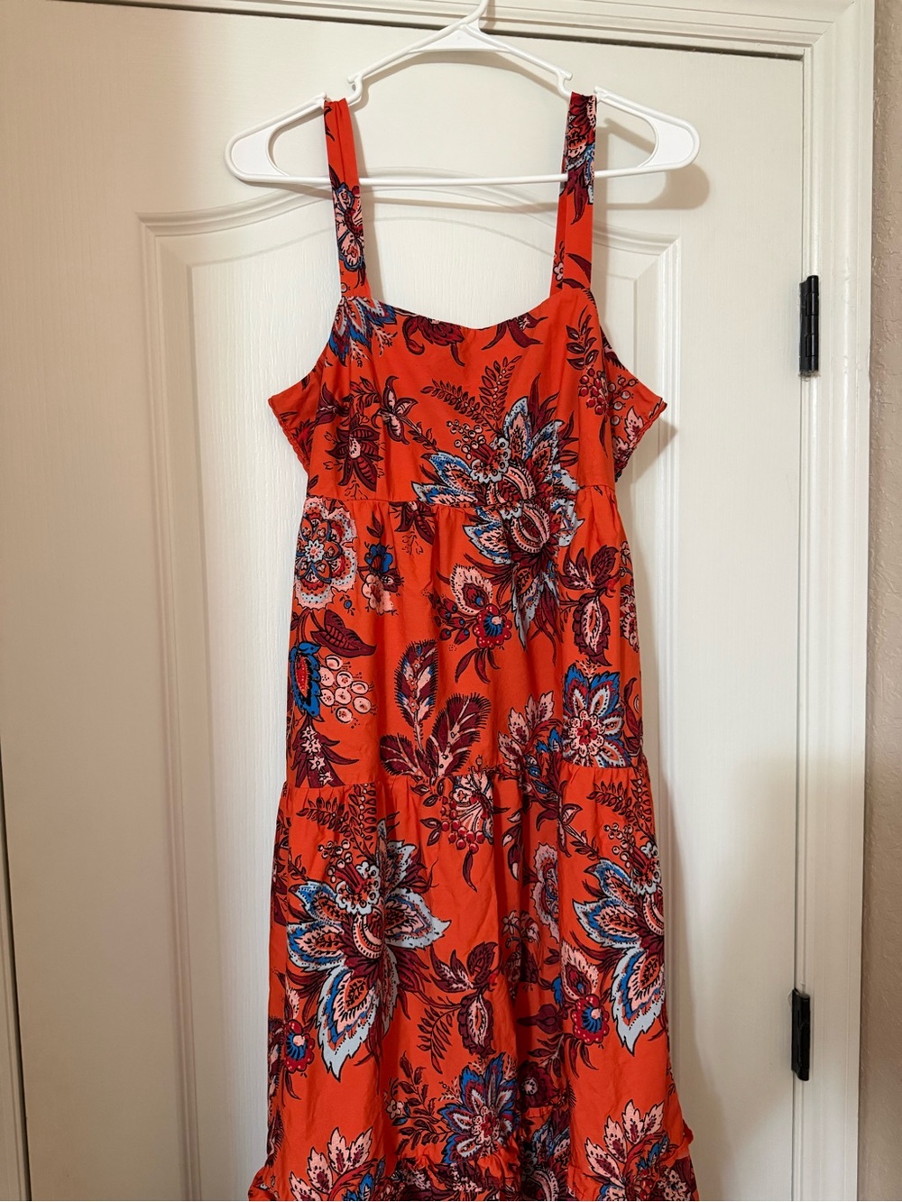 RHODE Red Floral Maxi Dress with Blue Accents